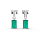 Bold baguette cut emerald centre stone drop earrings