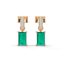 Bold baguette cut emerald centre stone drop earrings