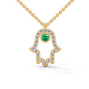 Power hamsa necklace emerald