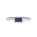 Bold baguette cut sapphire centre stone ring with diamonds
