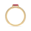 Bold baguette cut ruby centre stone ring with diamonds