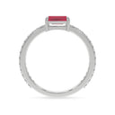 Bold baguette cut ruby centre stone ring with diamonds