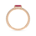 Bold baguette cut ruby centre stone ring with diamonds