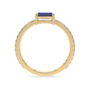 Bold baguette cut sapphire centre stone ring with diamonds