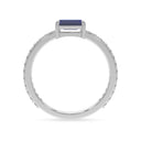 Bold baguette cut sapphire centre stone ring with diamonds