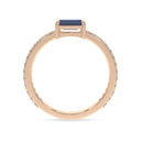 Bold baguette cut sapphire centre stone ring with diamonds