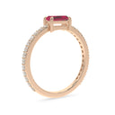 Bold baguette cut ruby centre stone ring with diamonds