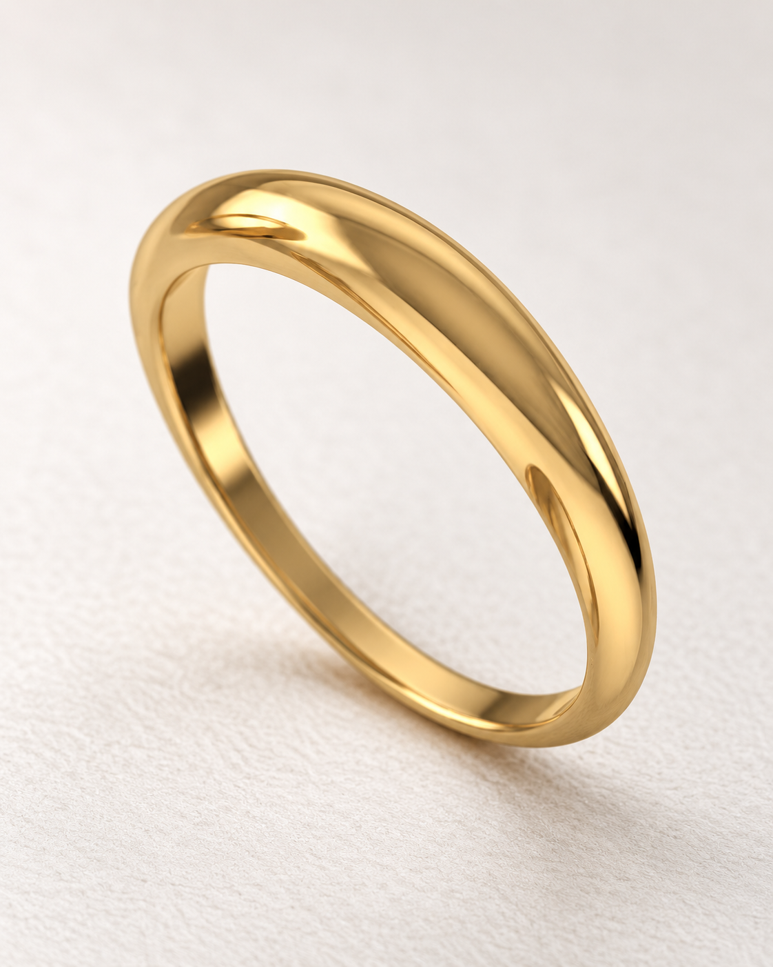 Close-up of Plain Dome Silver Band Ring, showing the gold finish over sterling silver