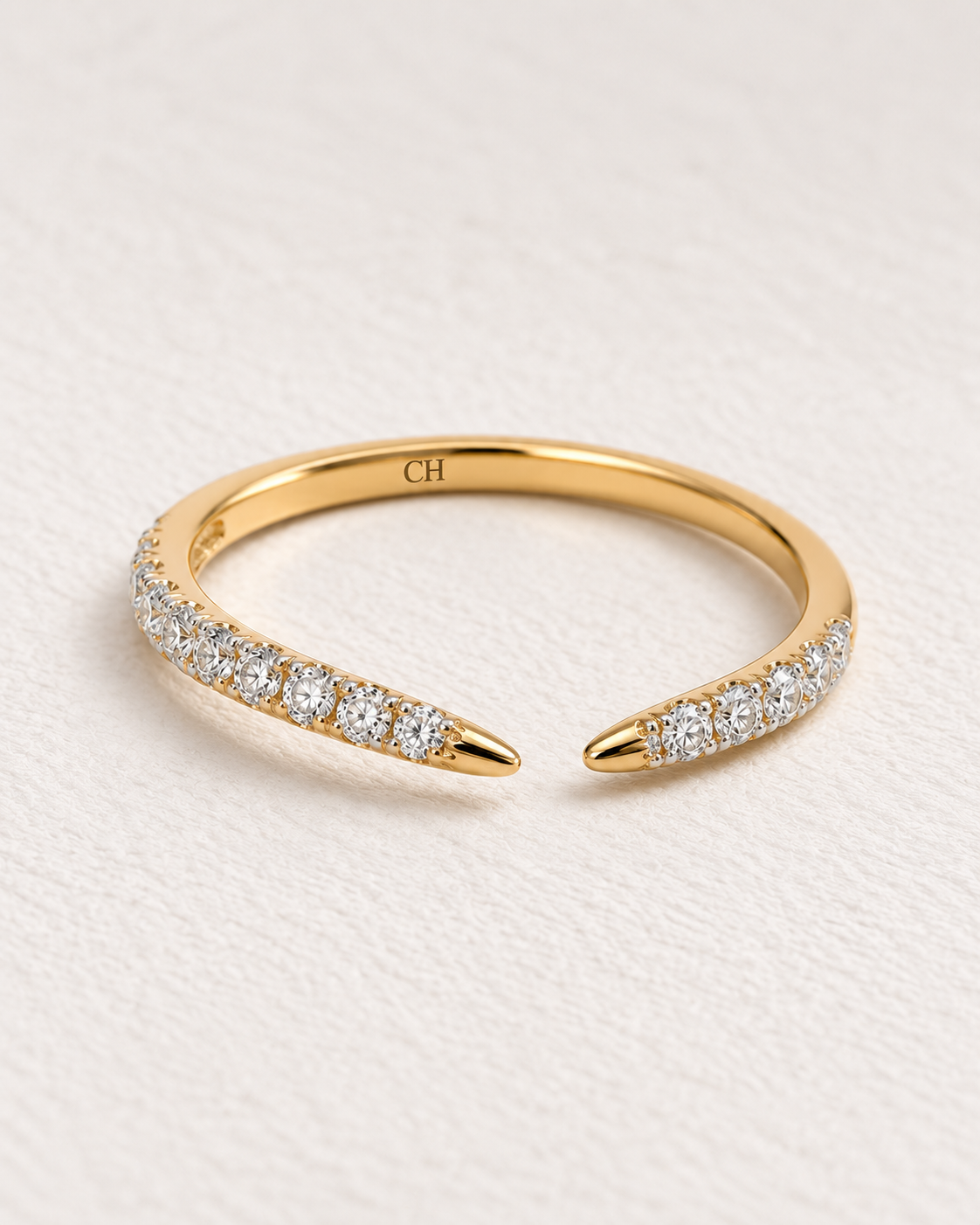 Close-up of Lab Grown Diamond Wave Pave Ring, showing the gold finish over sterling silver
