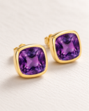 Amethyst Cushion Bezel Studs — Carat Hills