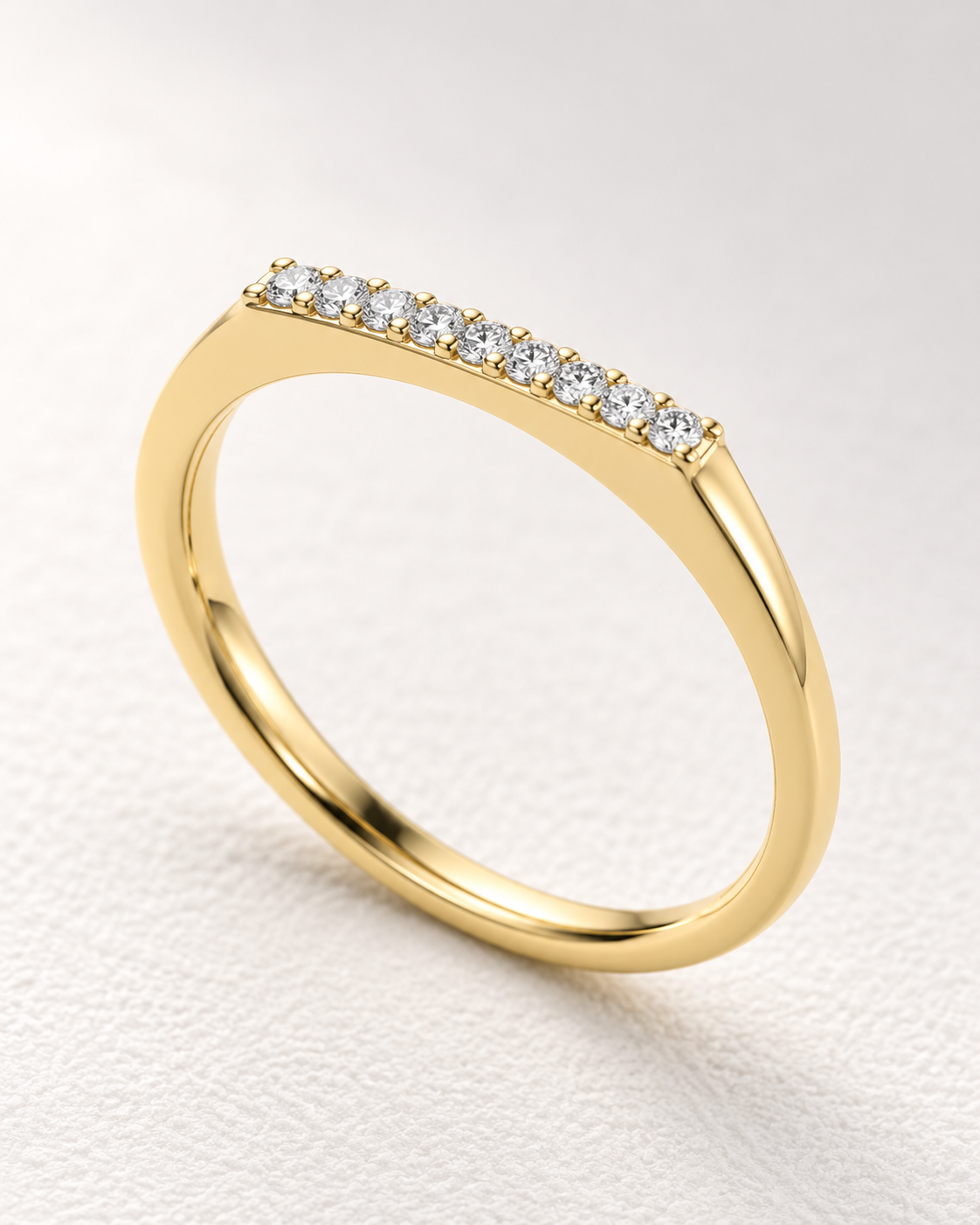 Close-up of Lab Grown Diamond Pave Bar Ring, showing the gold finish over sterling silver