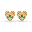 Amore fluted heart stud earrings emerald