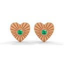 Amore fluted heart stud earrings emerald