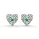 Amore fluted heart stud earrings emerald